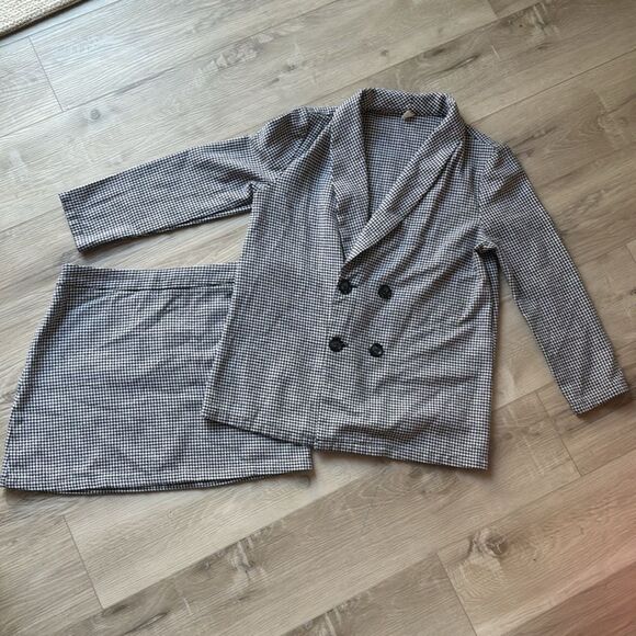 Black & White Checkered Suit Jacket & Matching Skirt Set professional Size Large - Picture 2 of 9